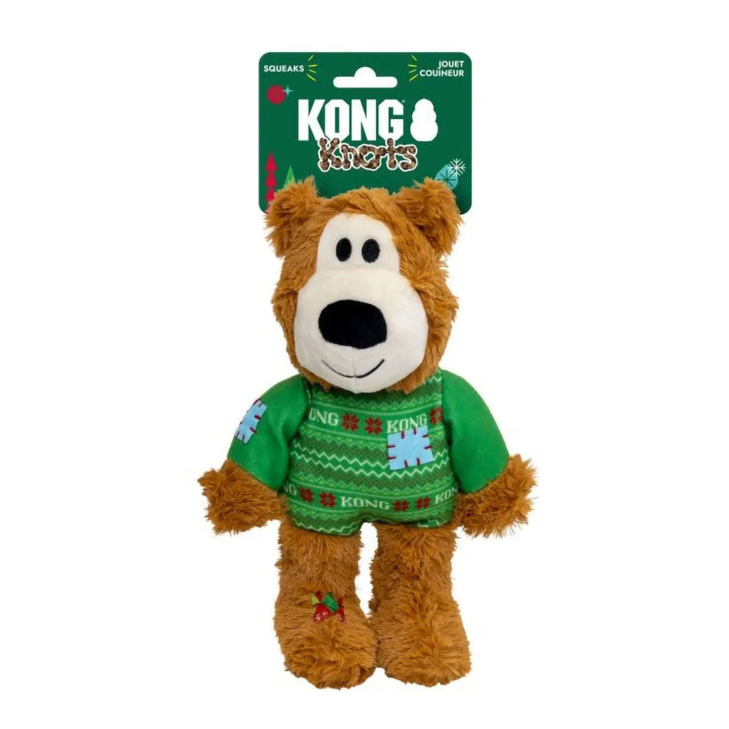 Kong Holiday Wild Knots Sweater Bear Dog Toy - Green