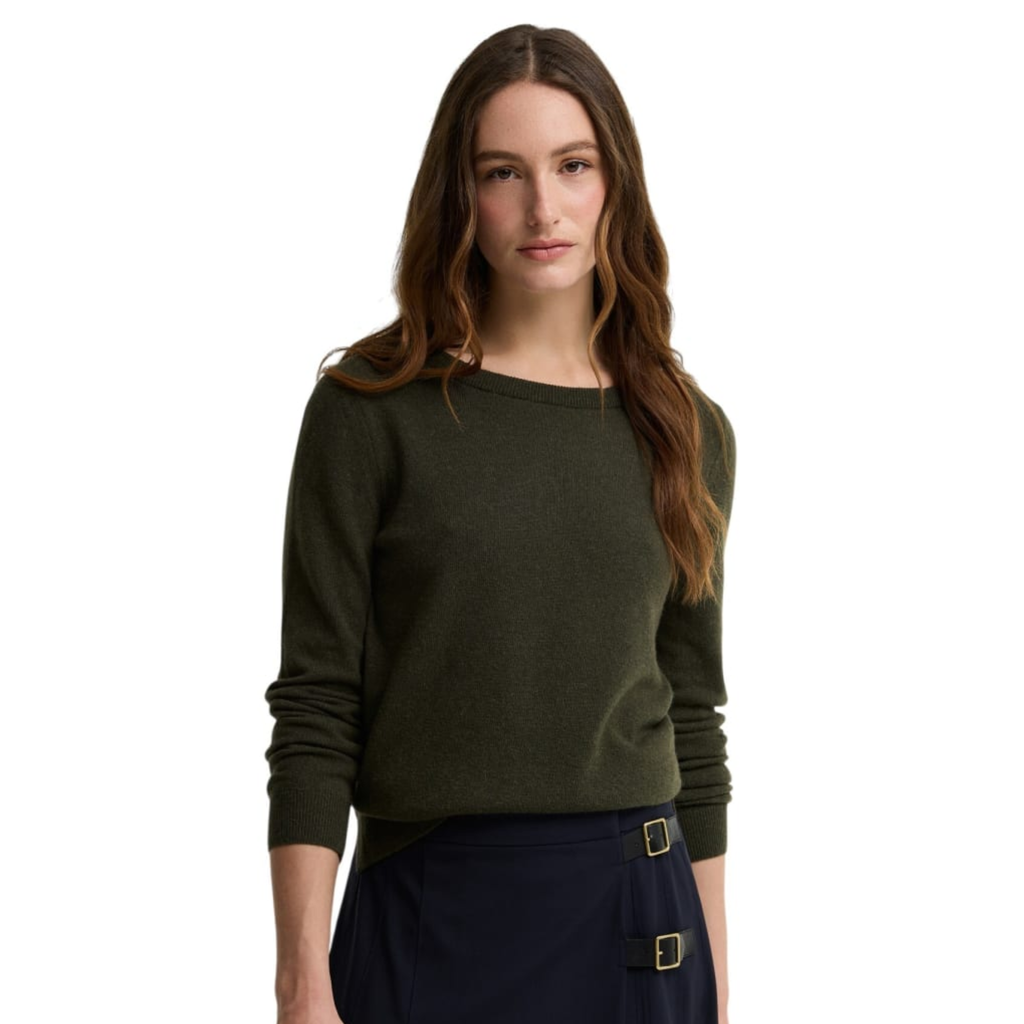 Barbour Ladies Pendle Crew Knitted Jumper - Olive/Birchwood Tartan