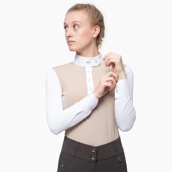 Premier Equine Rossini Ladies Lycra Show Shirt - Beige/White