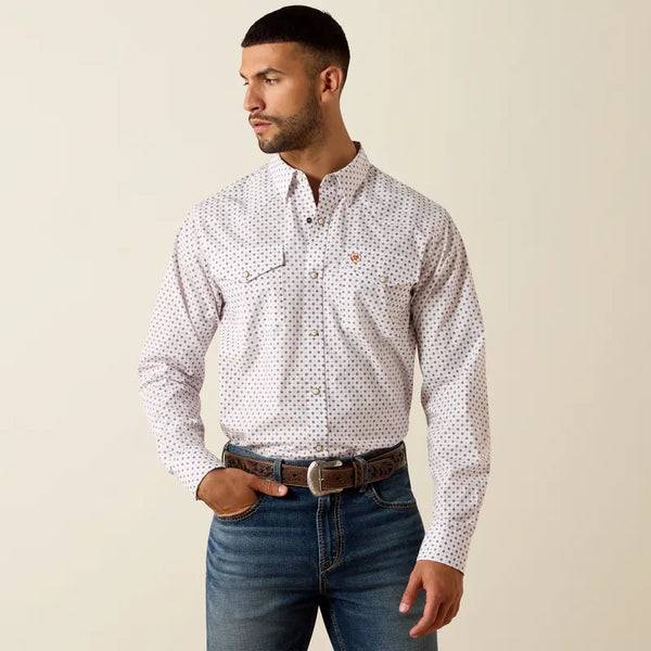 Ariat Mens Tony Fitted Snap Shirt - White Geo Print