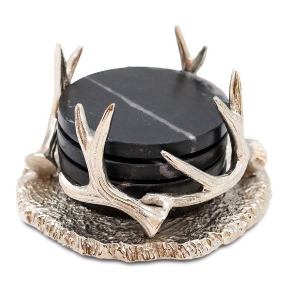 Culinary Concepts Black Marble Coasters with Antler Holder
