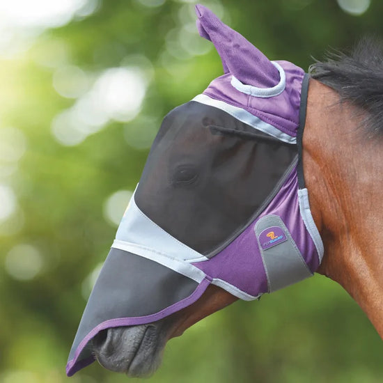 FlyGuard Pro Deluxe Fly Mask With Ears and Nose - Purple