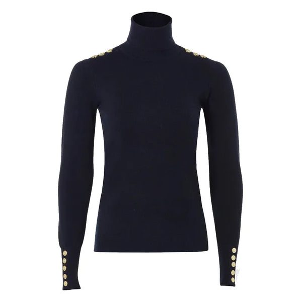 Holland Cooper Buttoned Knit Roll Neck - Ink Navy