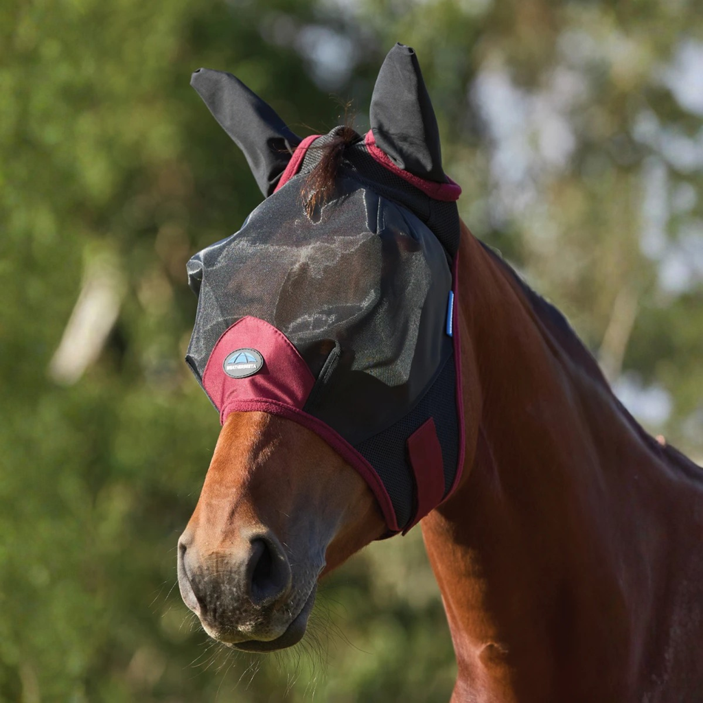 Weatherbeeta Comfitec Fine Mesh Fly Mask with Ears - Black/Burgundy