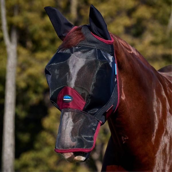 Weatherbeeta Comfitec Fine Mesh Fly Mask with Ears and Nose - Black/Burgundy