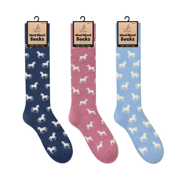 Bartleby Ladies Long Wool Blend Socks - Horses
