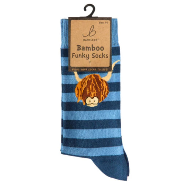 Bartleby Ladies Funky Bamboo Socks - Striped Highland Cow