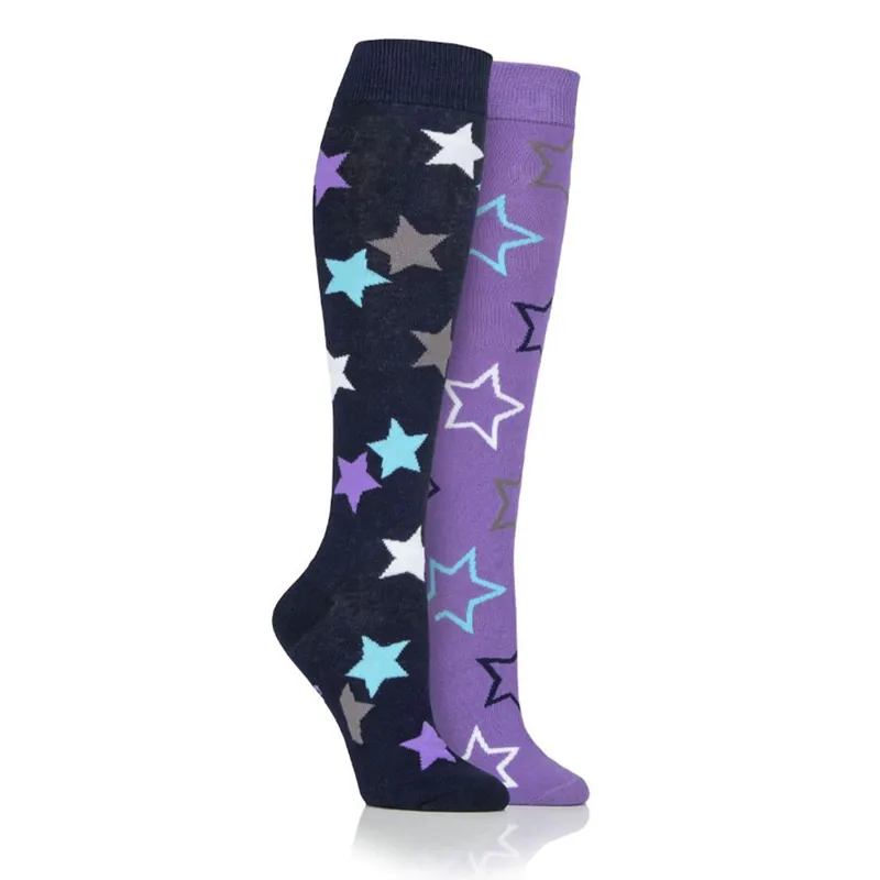 Junior Star Long Equine Socks - Navy/Lilac