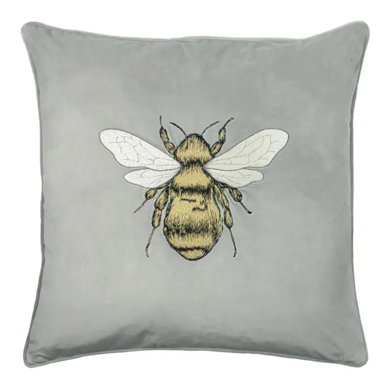 Paoletti Hortus Bee Cushion Silver Grey