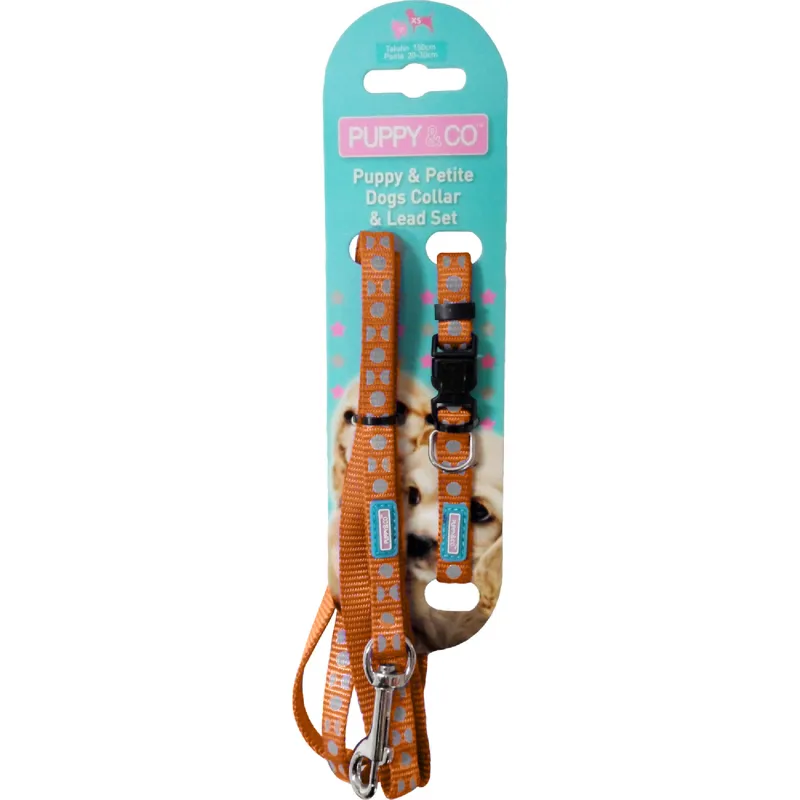 Hemmo and Co Reflective Dots Puppy Collar and Lead Sets - Orange