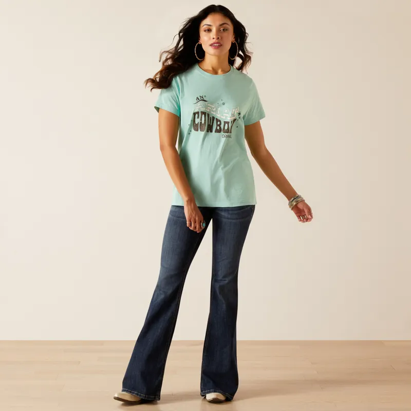Ariat Ladies Cowboy T Shirt - Aqua Heather-3