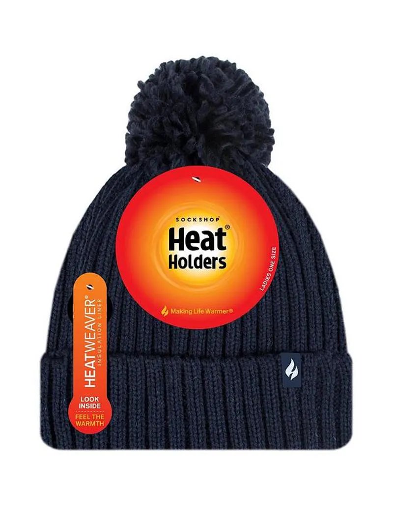 Heat Holders Ladies Arden Ribbed Pom Hat - Navy-1