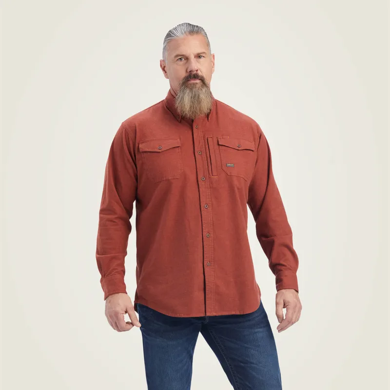 Ariat Mens Rebar Flannel DuraStretch Work Shirt - Cherry Mahogany
