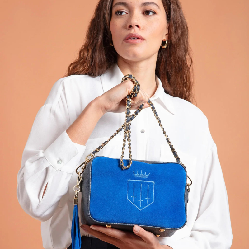 Fairfax and Favor Premium Stockist Finsbury Cross Body Bag - Porto Blue/Navy Suede-4