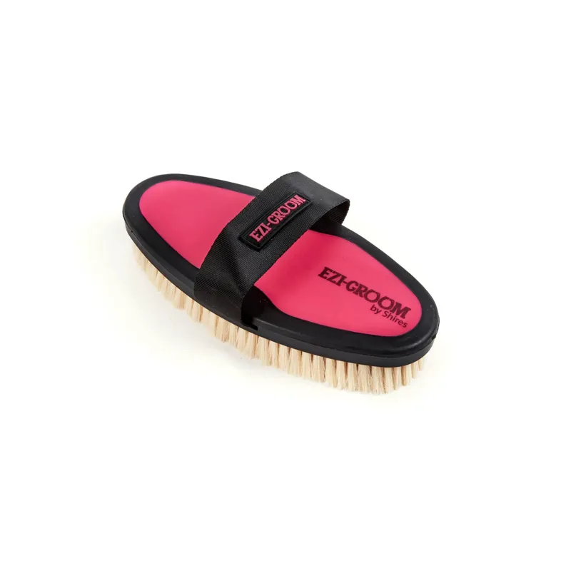 EZI-GROOM Grip Body Brush With Goat Hair - Bright Pink