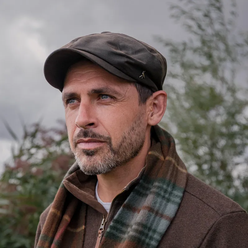 Hicks and Brown The Hengrave Wax Baker Boy Cap - Olive-1