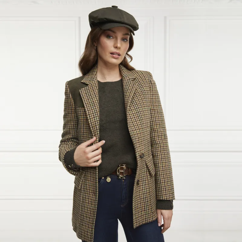 Holland Cooper Baker Boy Tweed Cap - Green Wax-1