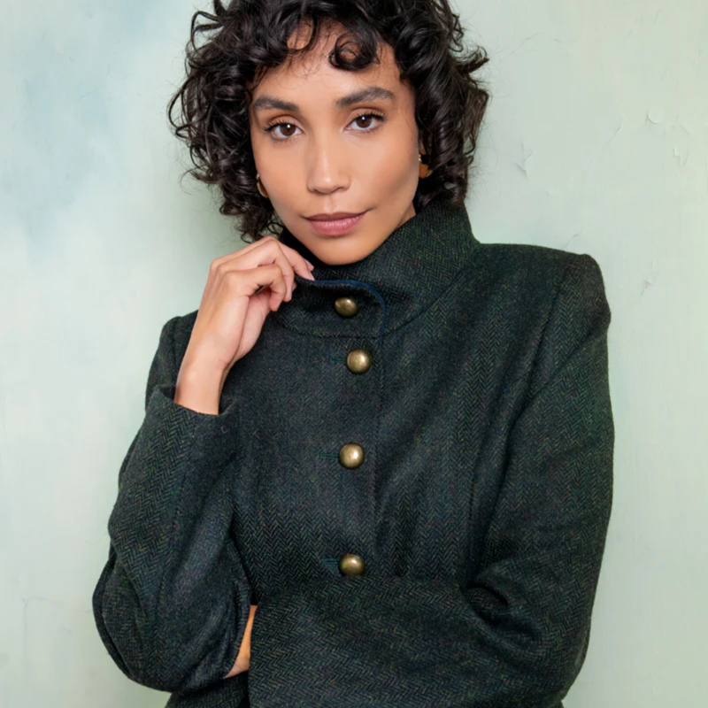 Jack Murphy Ladies Lynn Tweed Jacket - Deep Green Herringbone-1