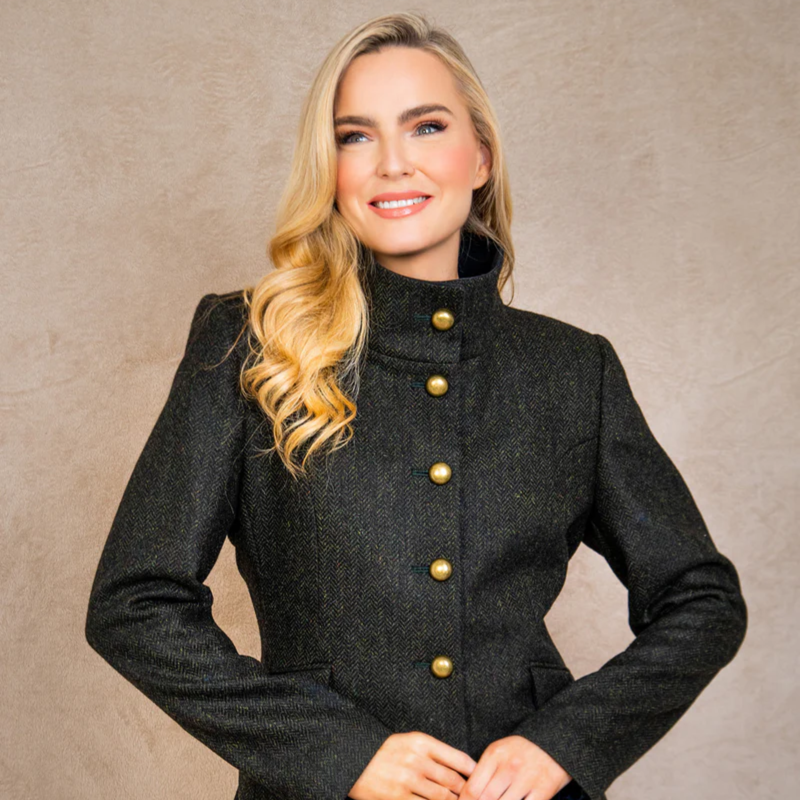 Jack Murphy Ladies Lynn Tweed Jacket - Deep Green Herringbone-3