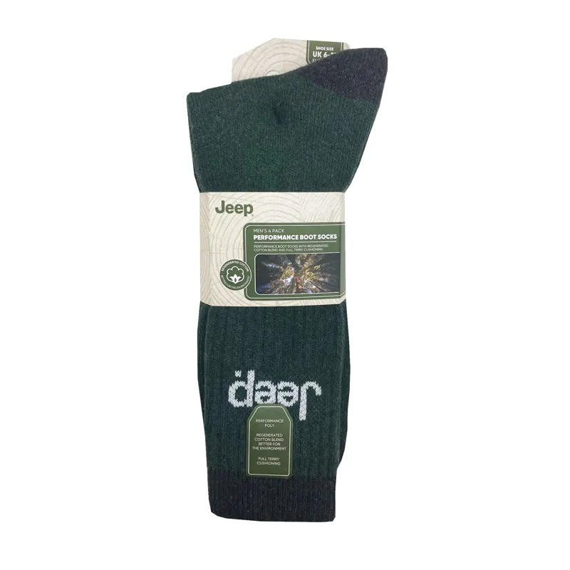 Jeep Mens Performance Boot Sock  - Green/Charcoal 4 Pack-1