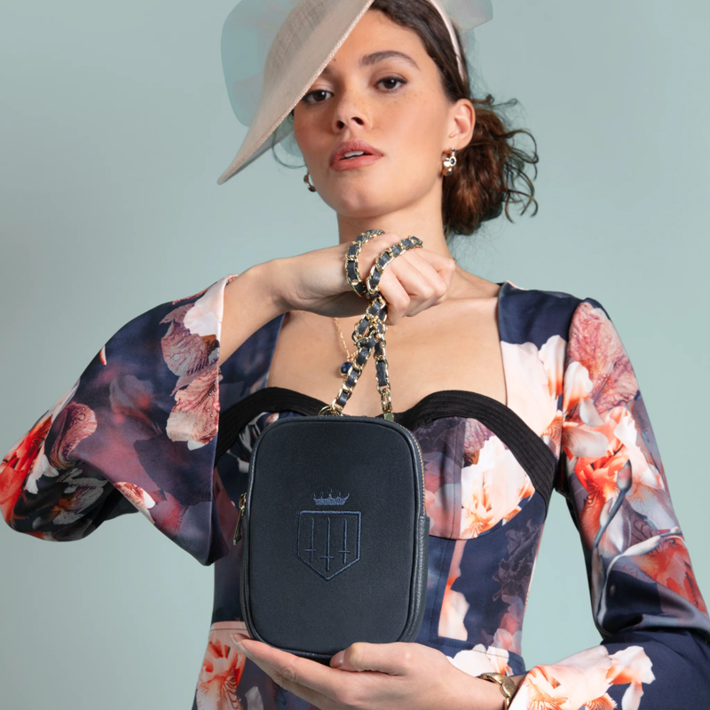 Fairfax and Favor Mini Finsbury Cross Body Bag - Navy Suede-3