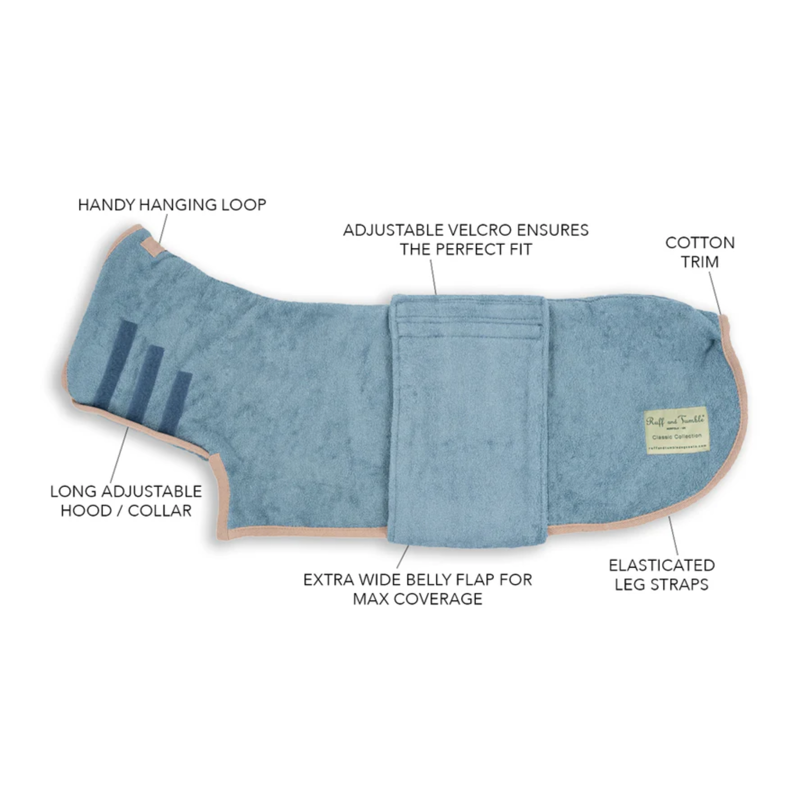 Ruff and Tumble Classic Dog Drying Coat - Sandringham Blue-5