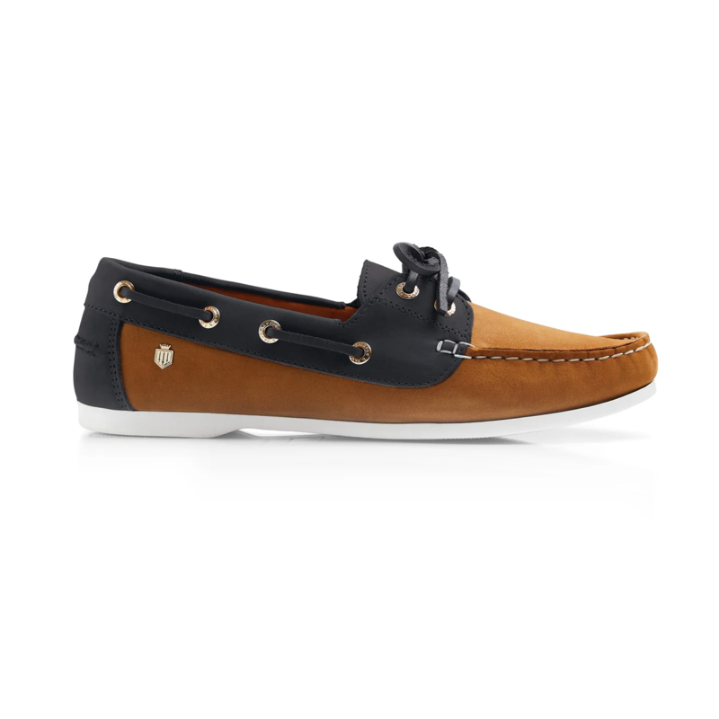 Fairfax and Favor Ladies Salcombe Deck Shoe - Tan/Navy-1