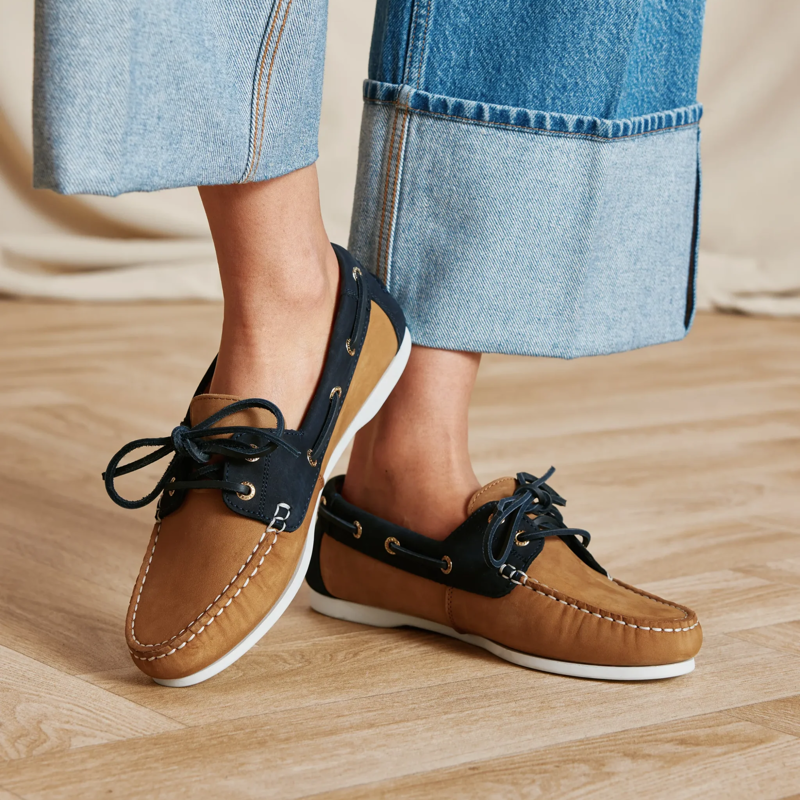 Fairfax and Favor Ladies Salcombe Deck Shoe - Tan/Navy-5