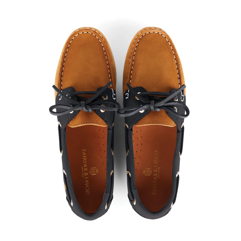 Fairfax and Favor Ladies Salcombe Deck Shoe - Tan/Navy-2
