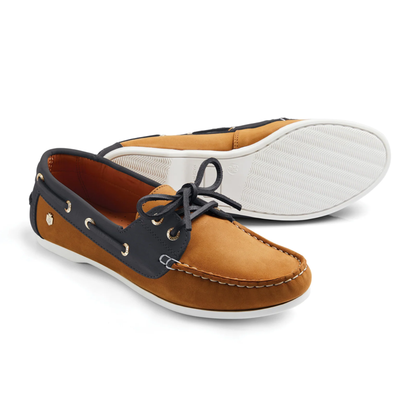 Fairfax and Favor Ladies Salcombe Deck Shoe - Tan/Navy-3