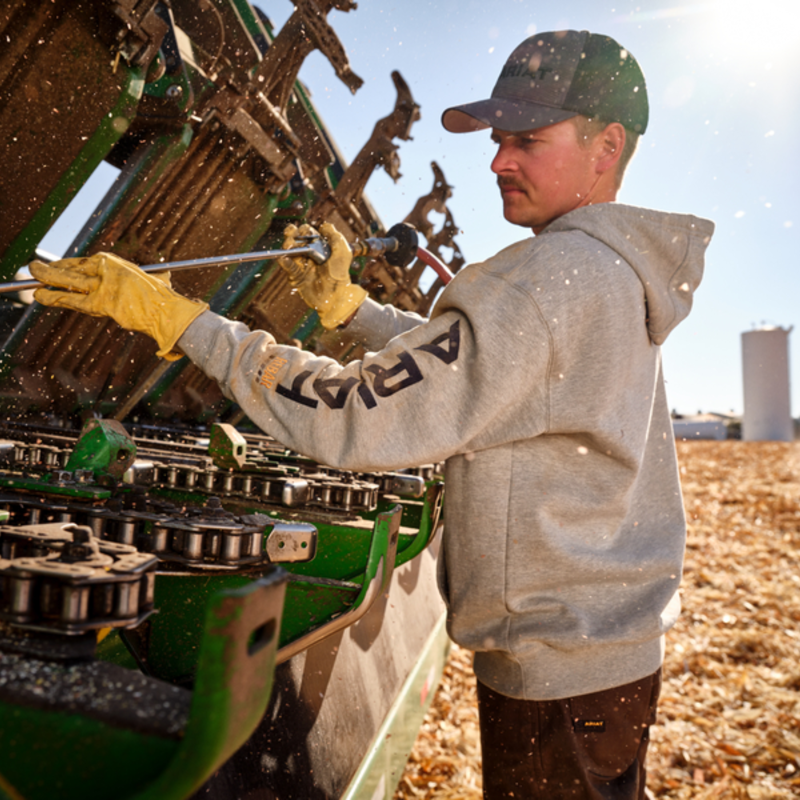 Ariat Mens Rebar Workman Graphic Hoodie - Heather Grey/Deep Ultramarine-4