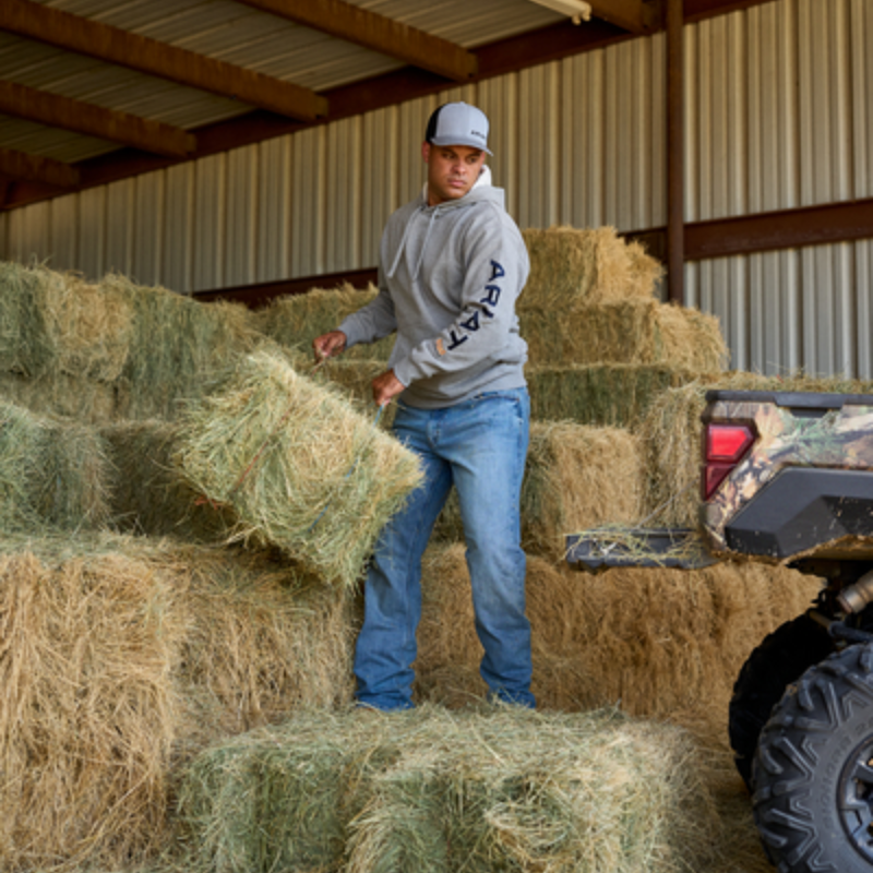 Ariat Mens Rebar Workman Graphic Hoodie - Heather Grey/Deep Ultramarine-3