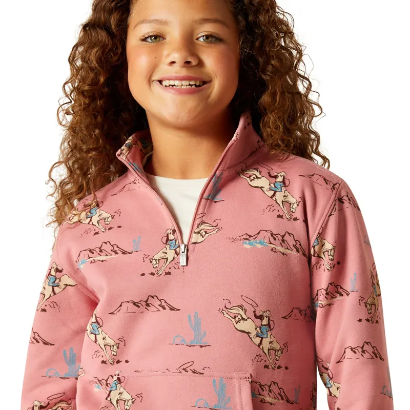 Ariat Girls Bronc Scene 1/4 Zip Sweatshirt - Bronc Toile-2