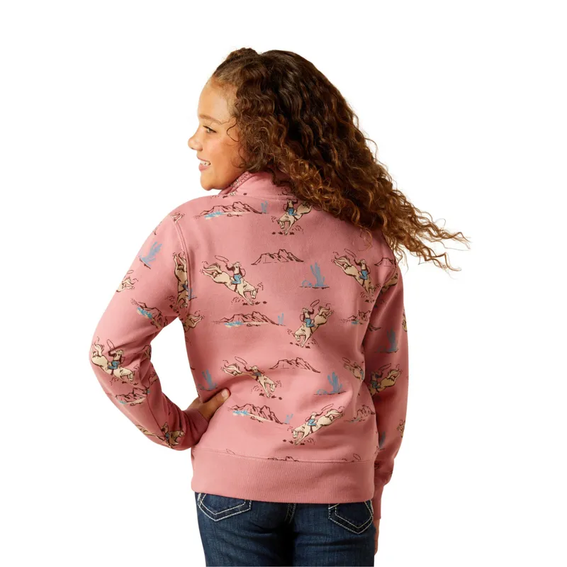 Ariat Girls Bronc Scene 1/4 Zip Sweatshirt - Bronc Toile-1