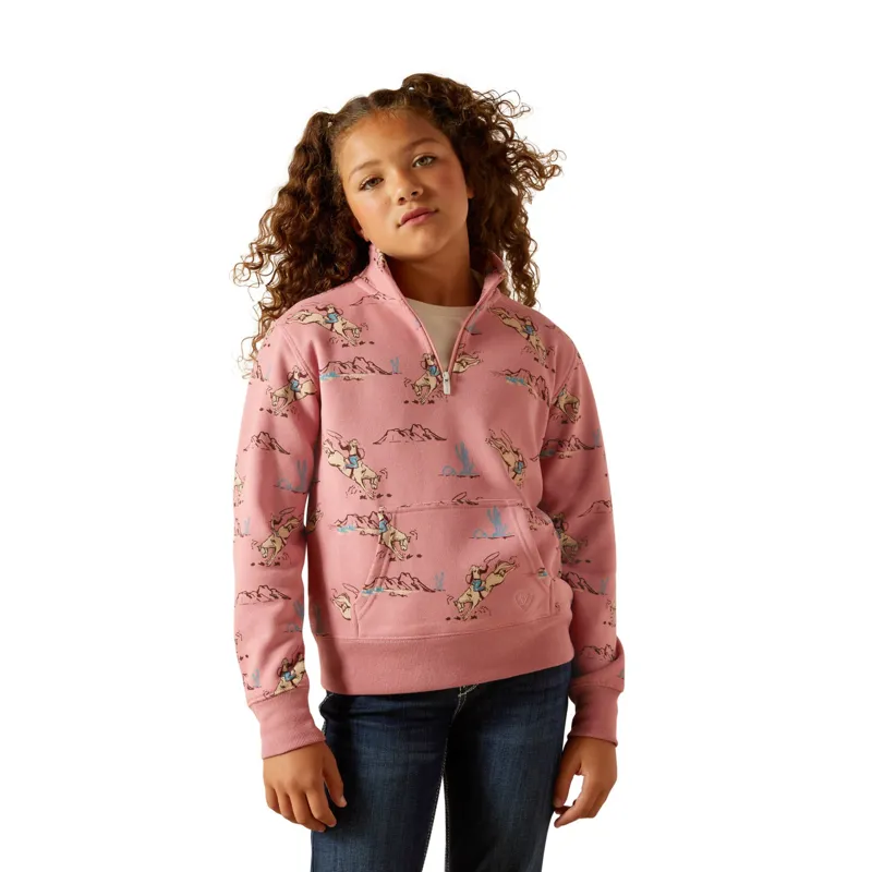 Ariat Girls Bronc Scene 1/4 Zip Sweatshirt - Bronc Toile