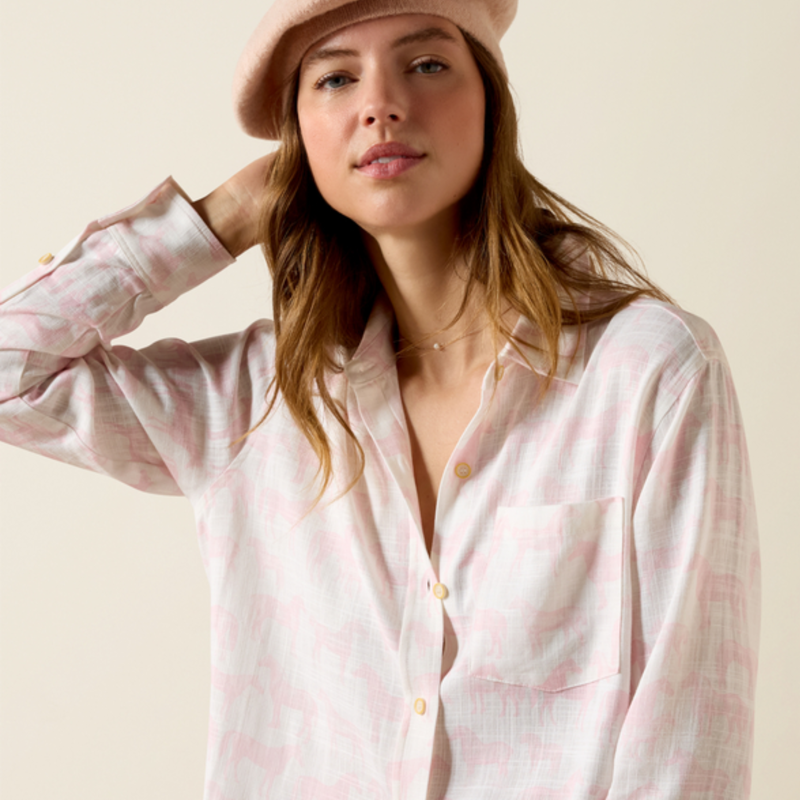 Ariat Ladies Rudford Shirt - Icy Pink Horse Print-1
