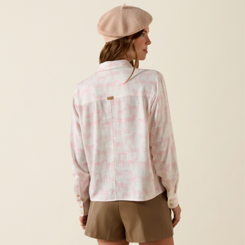 Ariat Ladies Rudford Shirt - Icy Pink Horse Print-2