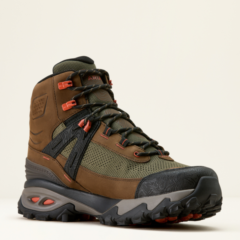 Ariat Mens Traverse Mid H2O Boot - Brown Bark/Evergreen-1