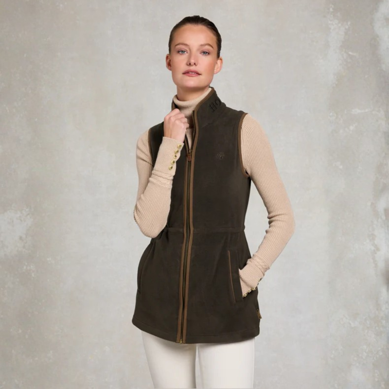 Holland Cooper Ladies Country Longline Fleece Gilet - Khaki-3