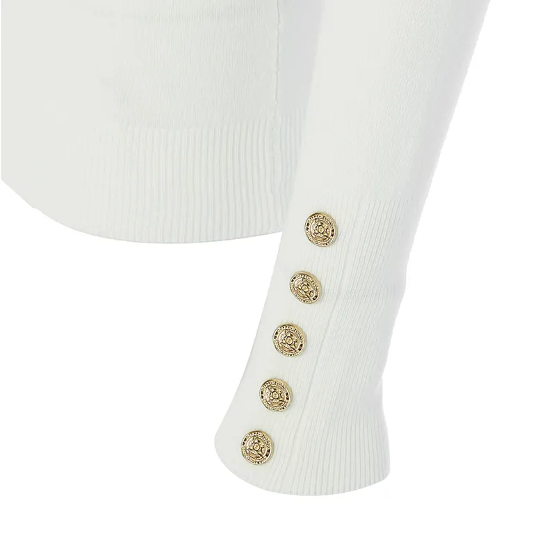 Holland Cooper Ladies Buttoned Knit Crew Neck - Cream-1