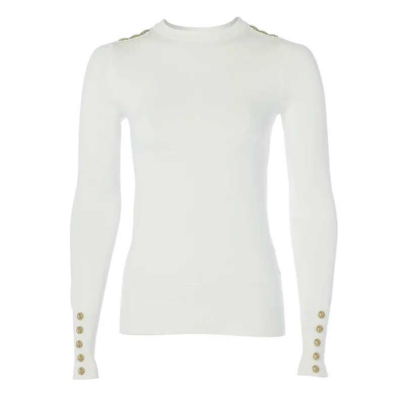 Holland Cooper Ladies Buttoned Knit Crew Neck - Cream
