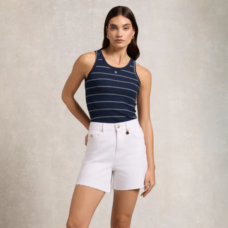 Holland Cooper High Rise Denim Shorts - Optic White-5