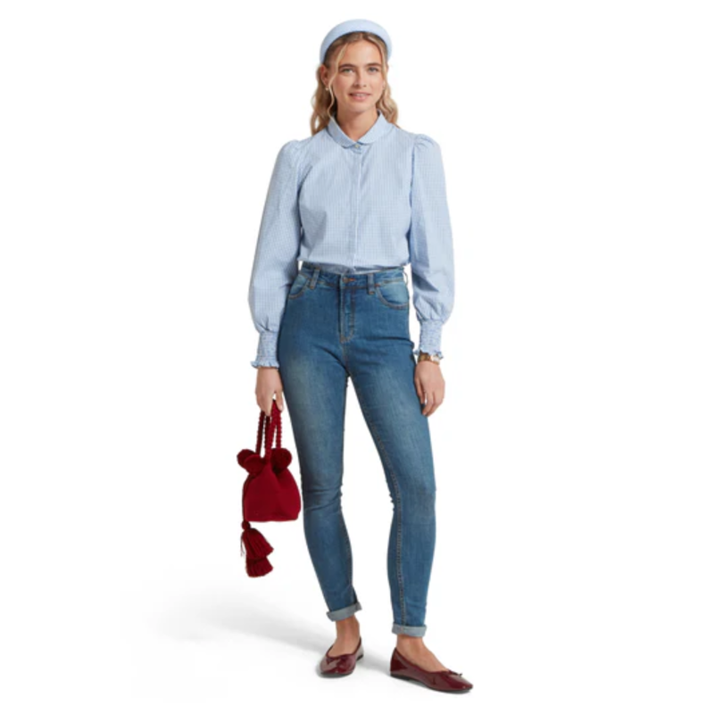 Schoffel Ladies Flora Gingham Shirt - Denim Blue-5