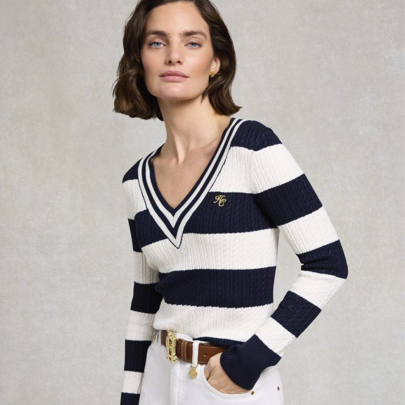 Holland Cooper Ladies Badminton Knit - Ink Navy Stripe-3