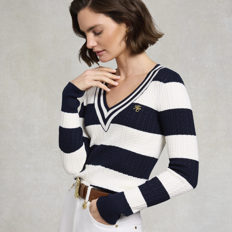 Holland Cooper Ladies Badminton Knit - Ink Navy Stripe-4