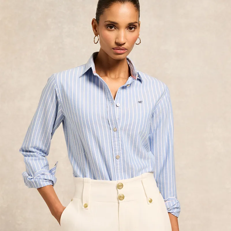 Holland Cooper Ladies Oxford Shirt - Sky Blue Stripe-1