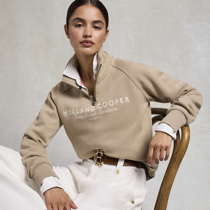 Holland Cooper Ladies Sporting Goods Zip Henley - Taupe-6