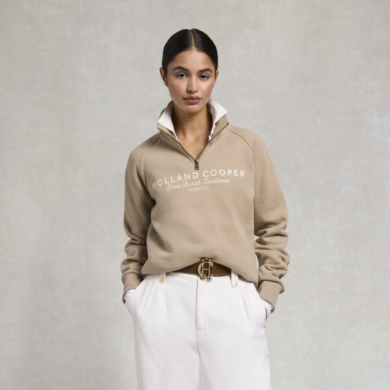 Holland Cooper Ladies Sporting Goods Zip Henley - Taupe-4