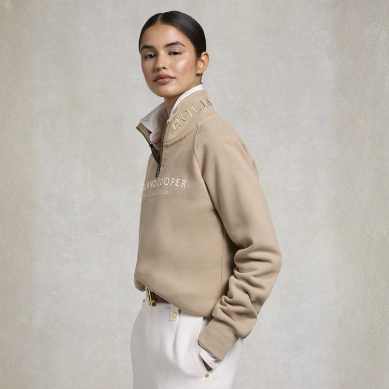 Holland Cooper Ladies Sporting Goods Zip Henley - Taupe-3