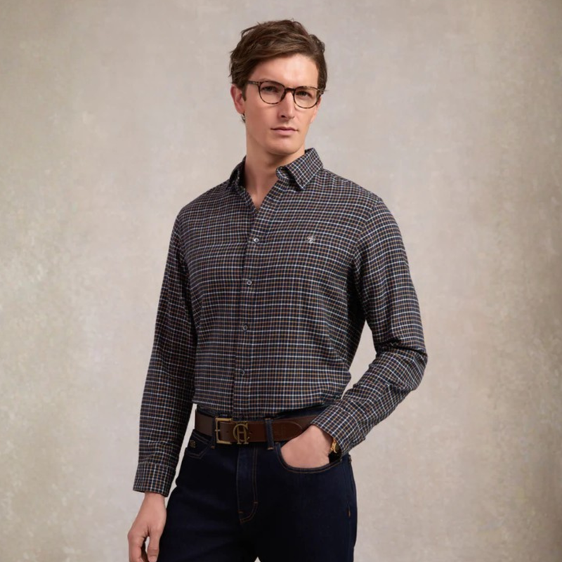 Holland Cooper Mens Classic Button Down Shirt - Cheltenham Navy Check-5